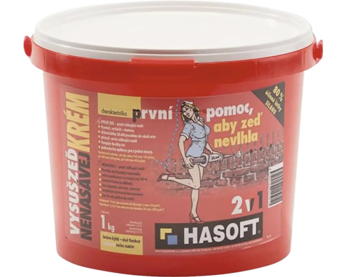 Vedro s krémom na vysušovanie muriva, jeden kilogram, logo Hasoft