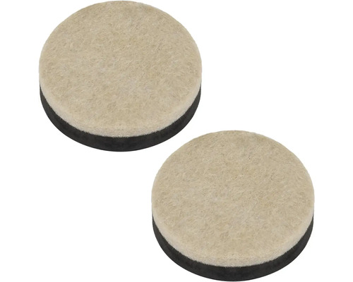 Dva okrúhle plstené klzáky na nábytok s lepiacou plochou