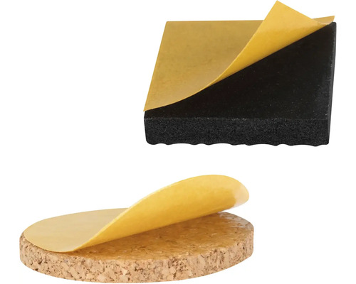 Štvorcový penový nárazník a okrúhly korkový nárazník so samolepiacou zadnou stranou