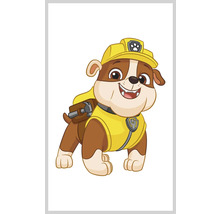 Ilustrácia Rubble z Labkovej patroly so stavebnou helmou a batohom na náradie
