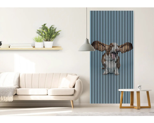 Dekoratívny panel s motívom psa v obývacej izbe