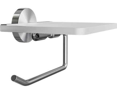 Držiak toaletného papiera s poličkou na kúpeľňové doplnky