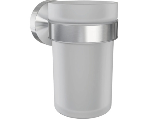 Nástenný držiak na pohár na zubné kefky zo satinovaného skla a kovu