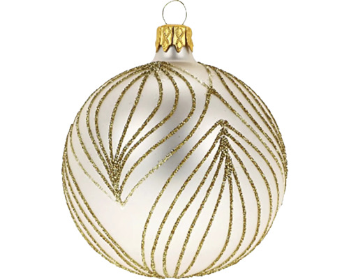 Vianočná ozdoba guľa krémová s listami Vianočná guľa so zlatým dekorom