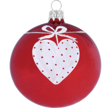 Červená vianočná guľa s motívom srdca