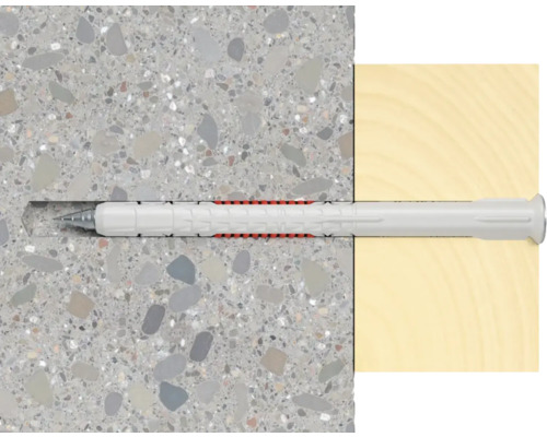 Univerzálna hmoždinka v betónovom a drevenom podklade