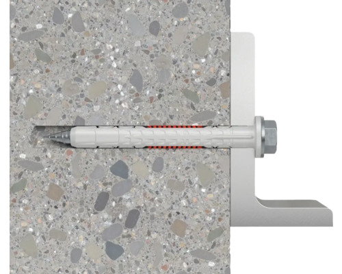 Upevňovací prvok v betónovej stene s upevneným uholníkom.