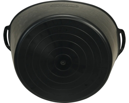 Čierna maltová nádoba s dvoma držadlami a sústrednými kruhmi na dne