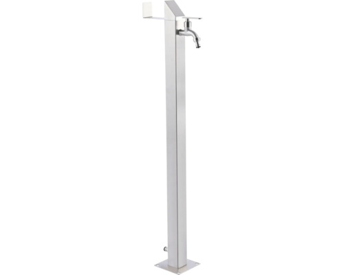 Záhradný stĺpik na vodu GardWell Comfort Line s kohútikom 5 x 93 cm nerezová oceľ Nerezový záhradný výtokový stojan s vodovodným kohútikom a policou