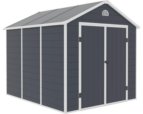 Záhradná búda s dvojkrídlovými dverami na uloženie záhradného náradia a nábytku