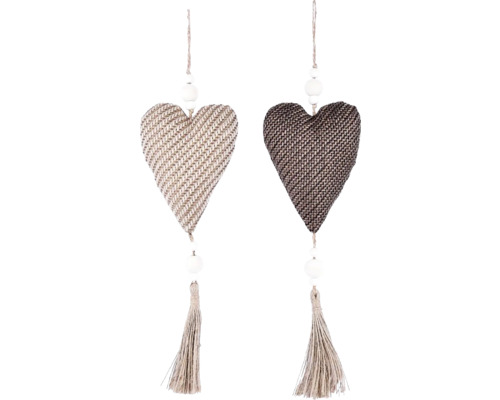 Vianočné dekorácie závesné srdcia so strapcom Dve dekoračné srdcia so šnúrkou a strapcom na zavesenie