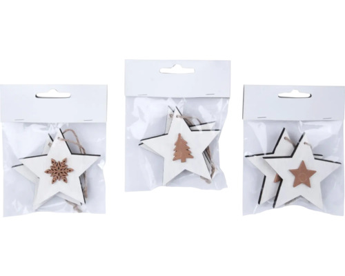 Záves hviezda drevená biela/zlatá Vianočné ozdoby na stromček z drevených hviezd v sáčku