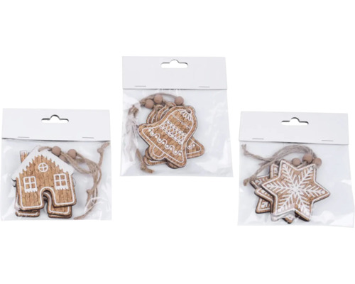 Závesná dekorácia, rôzne druhy Drevené ozdoby na vianočný stromček v tvare domu, zvona a hviezdy
