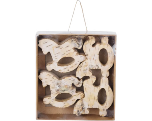 Prízdoba hojdací koník drevená krémová Dekoratívne drevené figúrky v tvare koňa a písmena v kartónovej krabici