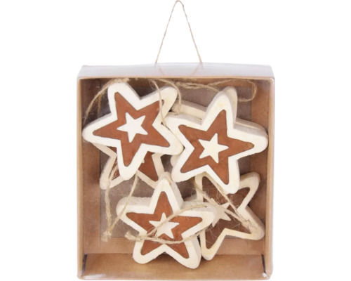 Hviezda závesná drevená SWEETS 6 x 6 x 1 cm hnedá Dekoratívne hviezdy na zavesenie v krabici