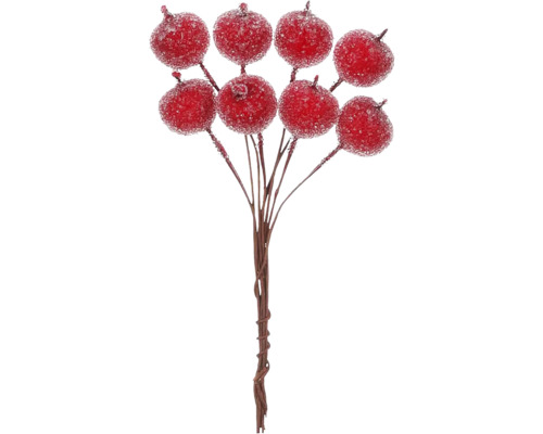 Jabĺčka mini zamrznuté 10 cm červené Dekoratívne bobule na vetve pre kvetinové aranžmány