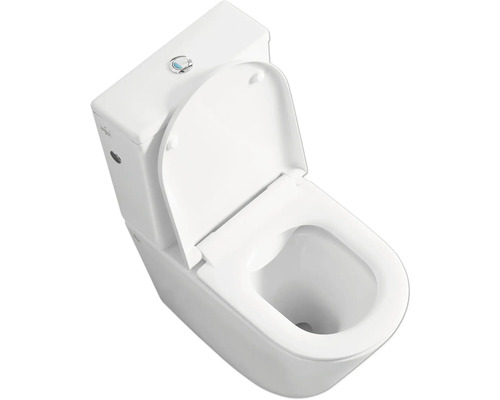 Keramická toaleta s otvoreným splachovacím okrajom a splachovacou nádržkou