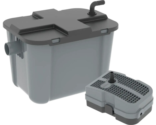 Jazierkový filter HEISSNER kompletná sada: jazierkový filter s filtračnými médiami, prietokový filter do jazierka 44 W 8000l/h pre jazierka a rybníčky s maximálnym objemom 6000 l s UVC čističkou 9 W Zdvíhacie zariadenie s čerpadlom