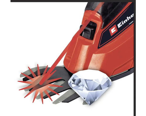 Logo Einhell na akumulátorových nožniciach na trávu s diamantom.