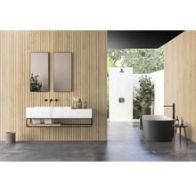 Moderná kúpeľňa s umývadlom, zrkadlami, vaňou a vonkajšou sprchou