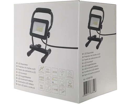 Balenie LED stavebného reflektora s detailmi produktu