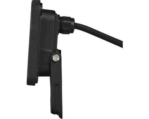 Bočný pohľad na LED reflektor s káblom a montážnym držiakom