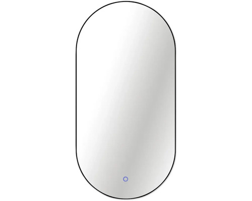 Zrkadlo do kúpeľne s osvetlením Oval LED s čiernym rámom 100x50 cm s vypínačom a podložkou proti zahmlievaniu Oválne zrkadlo s osvetlením