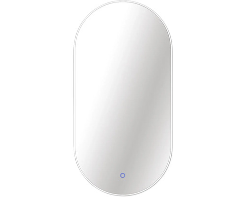 Zrkadlo do kúpeľne s osvetlením Oval LED s bielym rámom 100x50 cm s vypínačom a podložkou proti zahmlievaniu