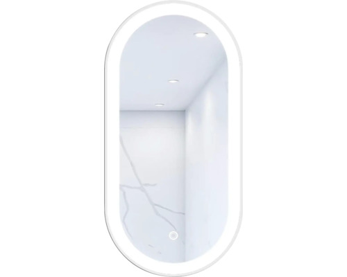 Oválne LED zrkadlo do kúpeľne s osvetlením Oval 100 x 50 cm v bielom ráme s vypínačom a podložkou proti zahmlievaniu