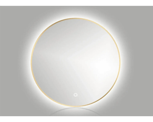 Guľaté zrkadlo do kúpeľne s osvetlením Round LED so zlatým rámom Ø 60 cm s vypínačom a podložkou proti zahmlievaniu