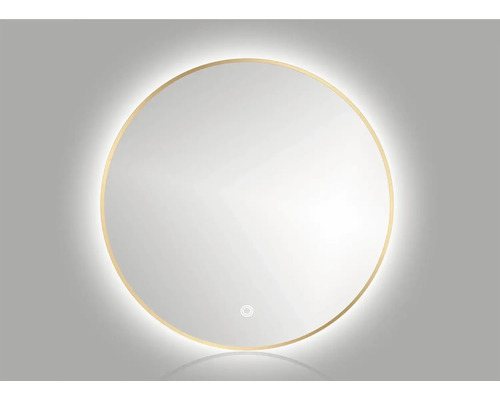 Guľaté zrkadlo do kúpeľne s osvetlením Round LED so zlatým rámom Ø 60 cm s vypínačom a podložkou proti zahmlievaniu Okrúhle zrkadlo s osvetlením do kúpeľne