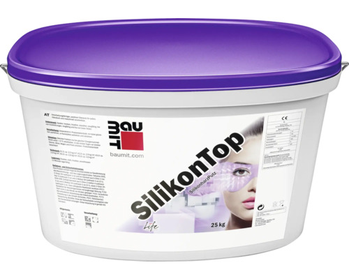 Tenkovrstvová silikónová omietka Baumit SilikonTop 2 mm ryhovaná štruktúra 25 kg biela Vedro silikónovej omietky s obsahom 25 kilogramov