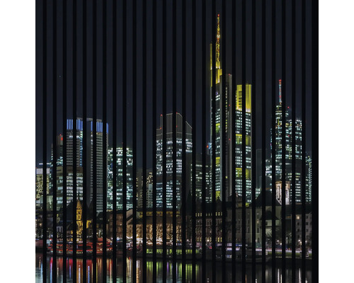 Dizajnový akustický panel DIGI05J 1133x19x1195 mm Panoráma Frankfurtu za čiernymi pruhmi