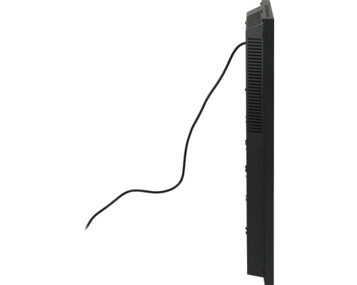 Bočný pohľad na čierny radiátor s pripojovacím káblom