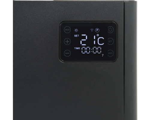 Detail elektronického ovládania kúrenia s digitálnym zobrazením teploty a času