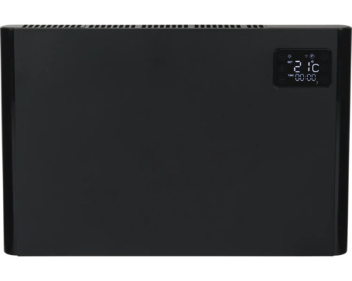 Čierny radiátor s digitálnym displejom teploty a času