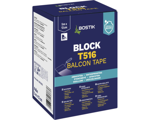 Tesniaca páska Bostik BLOCK T516 balkónová páska 5 M Bostik Block T516 balkónová tesniaca páska, dĺžka rolky päť metrov krát dvanásť centimetrov