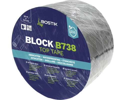 Asfaltová páska Bostik BLOCK B738 TOP TAPE 7,5 CM x 10 M hliníkovej farby