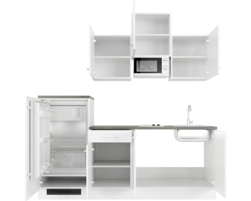 Kuchynská linka s drezom, chladničkou a mikrovlnnou rúrou