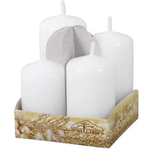 Štyri biele stĺpové sviečky v balení