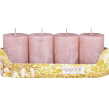 Štyri ružové stĺpové sviečky v kartónovej krabici