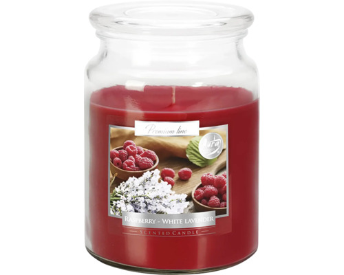 Vonná sviečka v skle MALINA-LEVANDUĽA 500 g Vonná sviečka s vôňou malín a levandule v skle