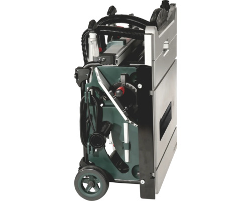 Skladacia stolová okružná píla pre prepravu alebo skladovanie.