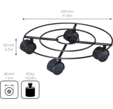 Kvetinový vozík z kovu, priemer 300 milimetrov, s maximálnou nosnosťou 60 kilogramov