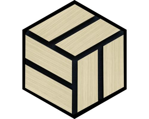 Akustický panel HEXAGON 19x300x260 mm dub dyhovaný Dekoratívny nástenný panel so vzhľadom dreva v tvare šesťuholníka