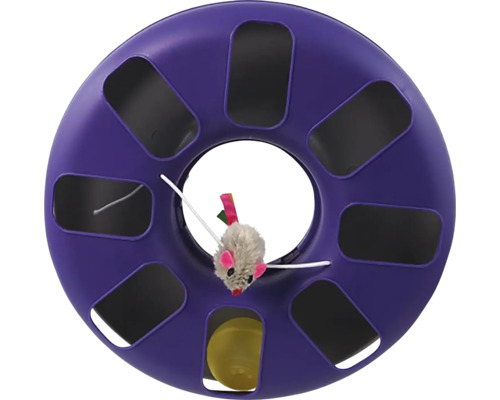 Hračka pre mačky interaktívna guľodráha kruh s myškou 25 x 25 x 6,5 cm fialovo-šedá