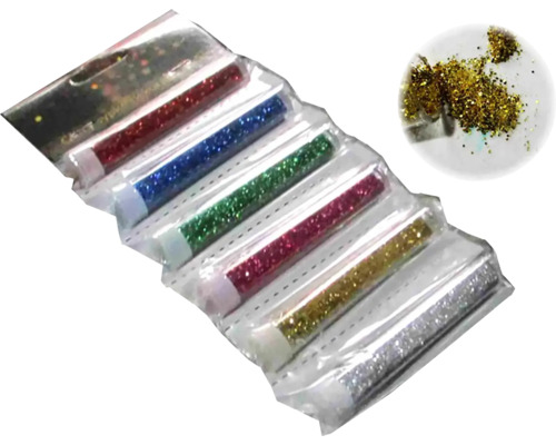 Sada trblietavého prášku s rôznymi farbami balená v tubách