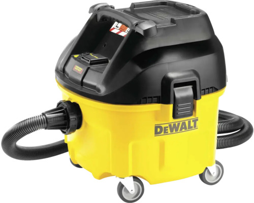 Viacúčelový vysávač DeWalt DWV901L-QS na mokré a suché vysávanie, 30 l, 1400W Žltočierny viacúčelový vysávač DeWalt
