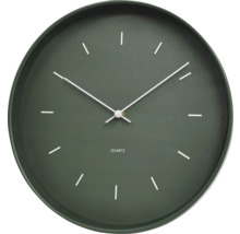 Zelené analógové kremenné nástenné hodiny so značkami