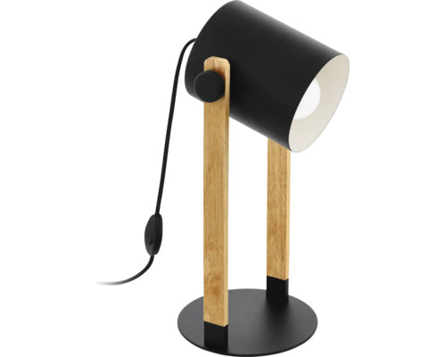 Stolná lampa s dreveným rámom a tienidlom